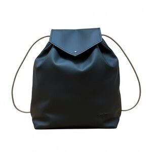 Black Vegan Leather Drawstring Backpack